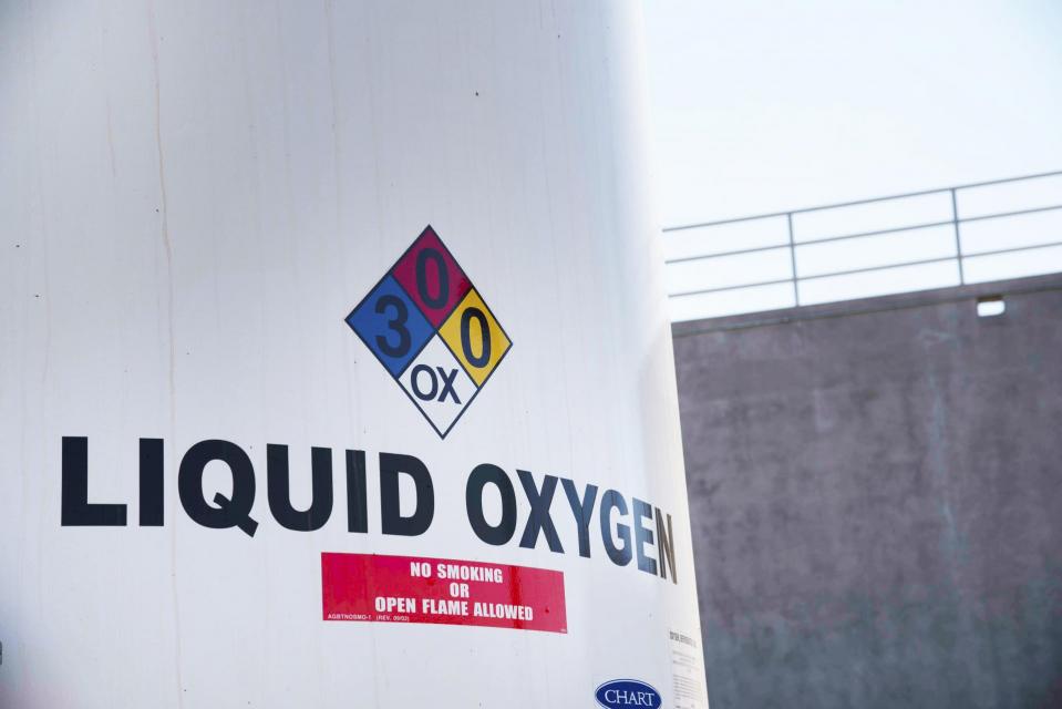 Close up of a liquid oxygen tank.