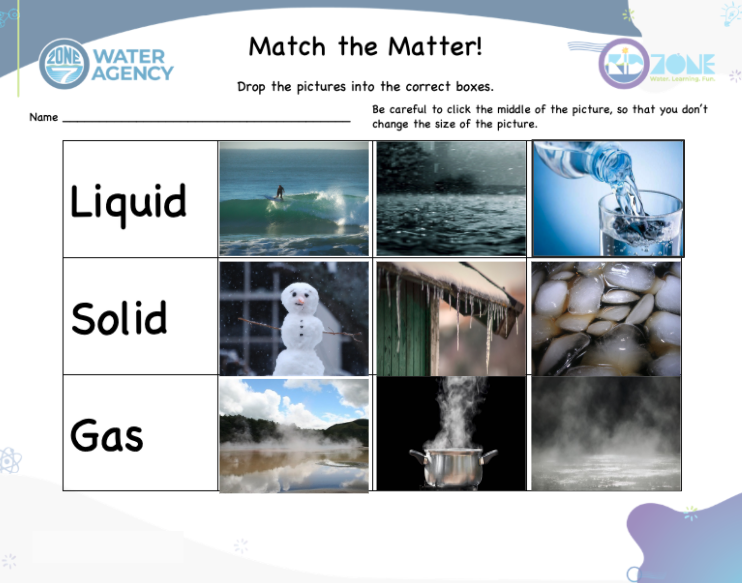 Screenshot of Match the Matter Activity