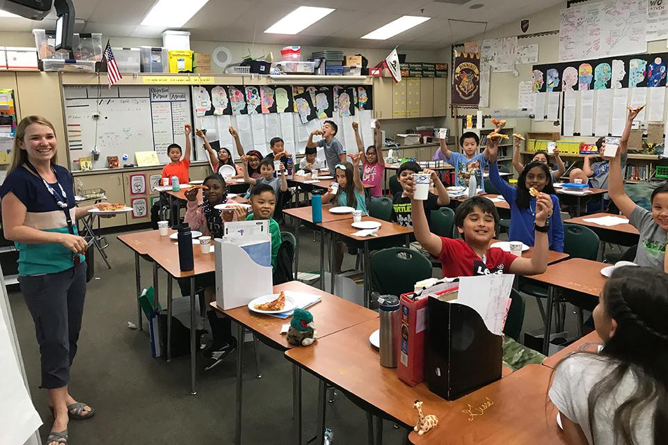 A group of children and teachers participating in Zone 7 Lessons